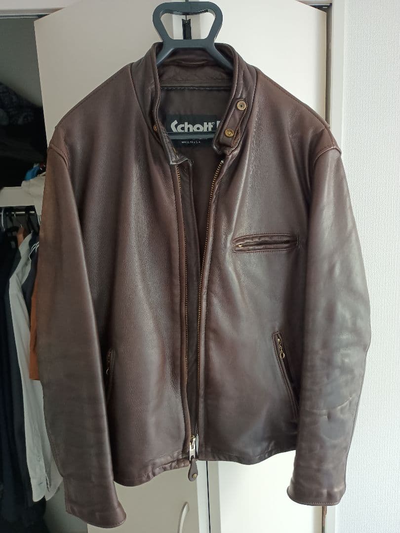 Schott ブラウンレザーシングルライダースジャケット