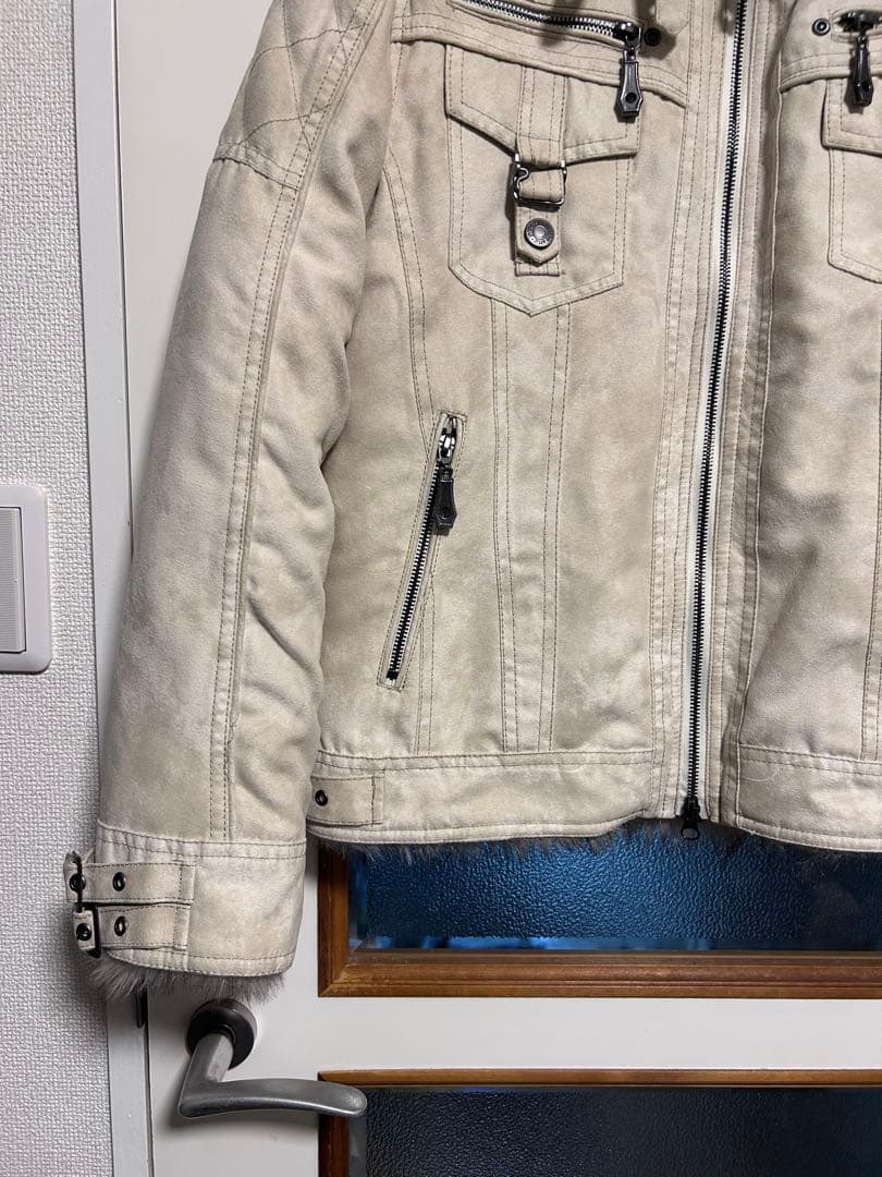 平成 00s ファー ライダースジャケット スエード調 お兄系 y2k グランジ