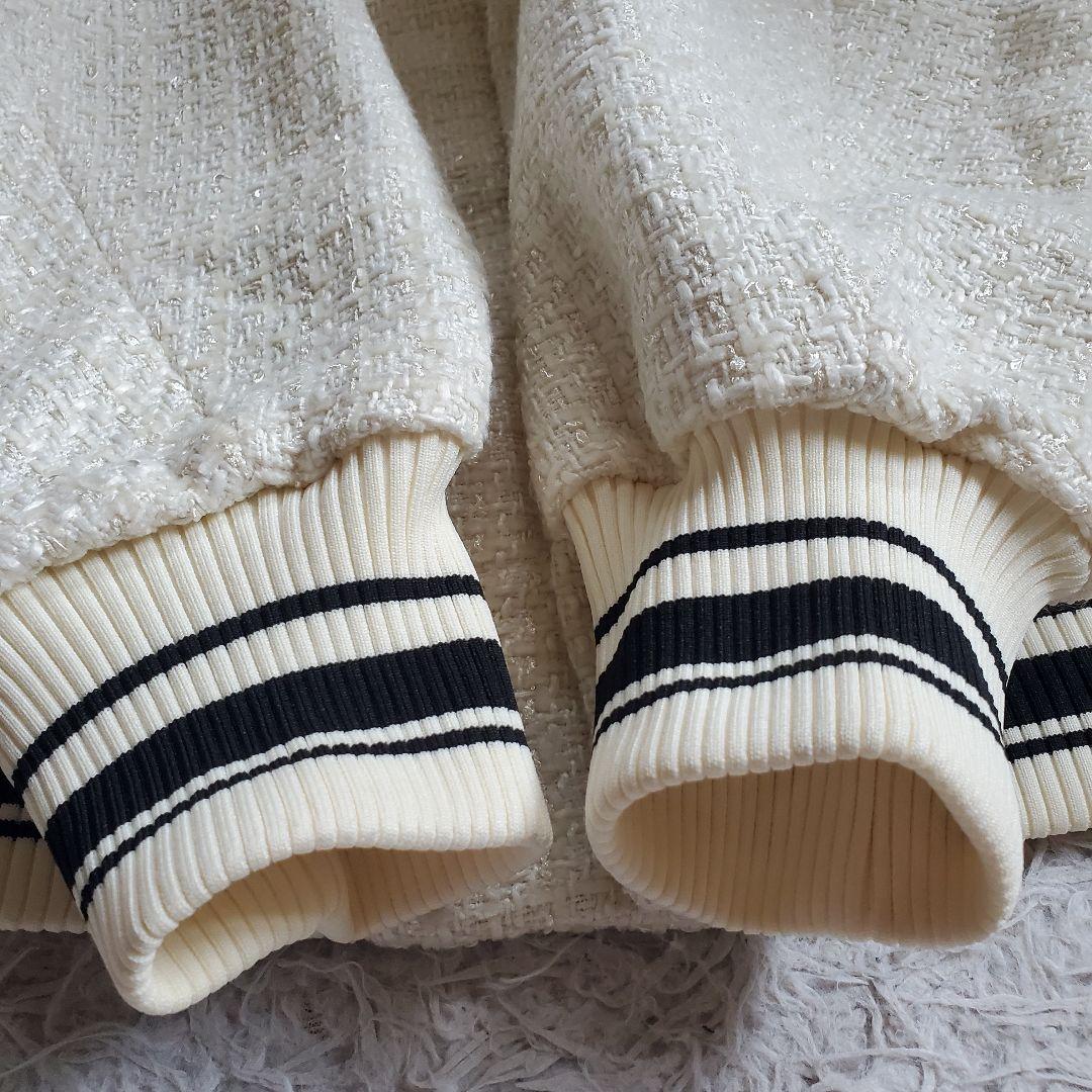 極美品 ファーファー 24aw バイカラーツイードスタジャン 現行 アイボリー