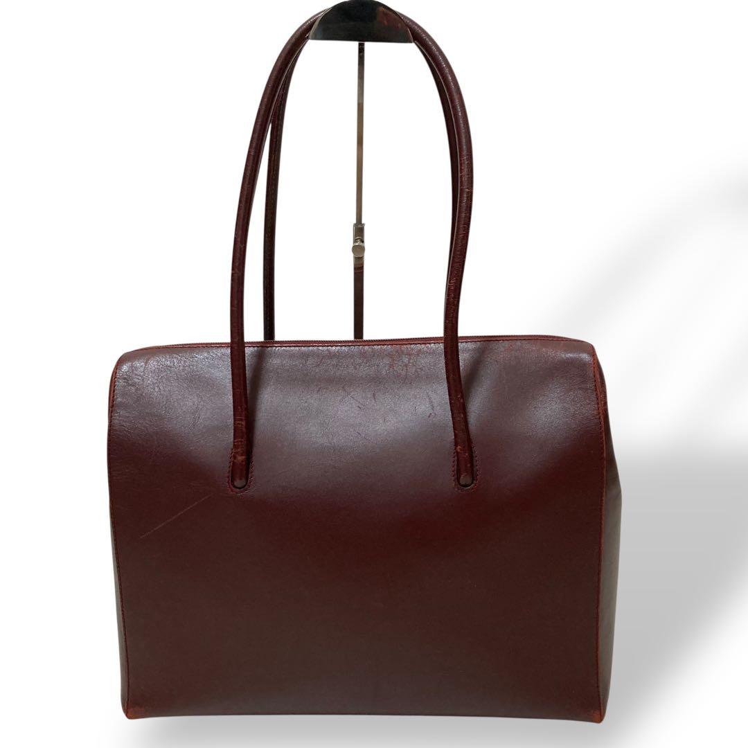 【ヴィンテージ】カルティエ　ブリーフケース　ボルドー　レザー　トートバッグ大容量