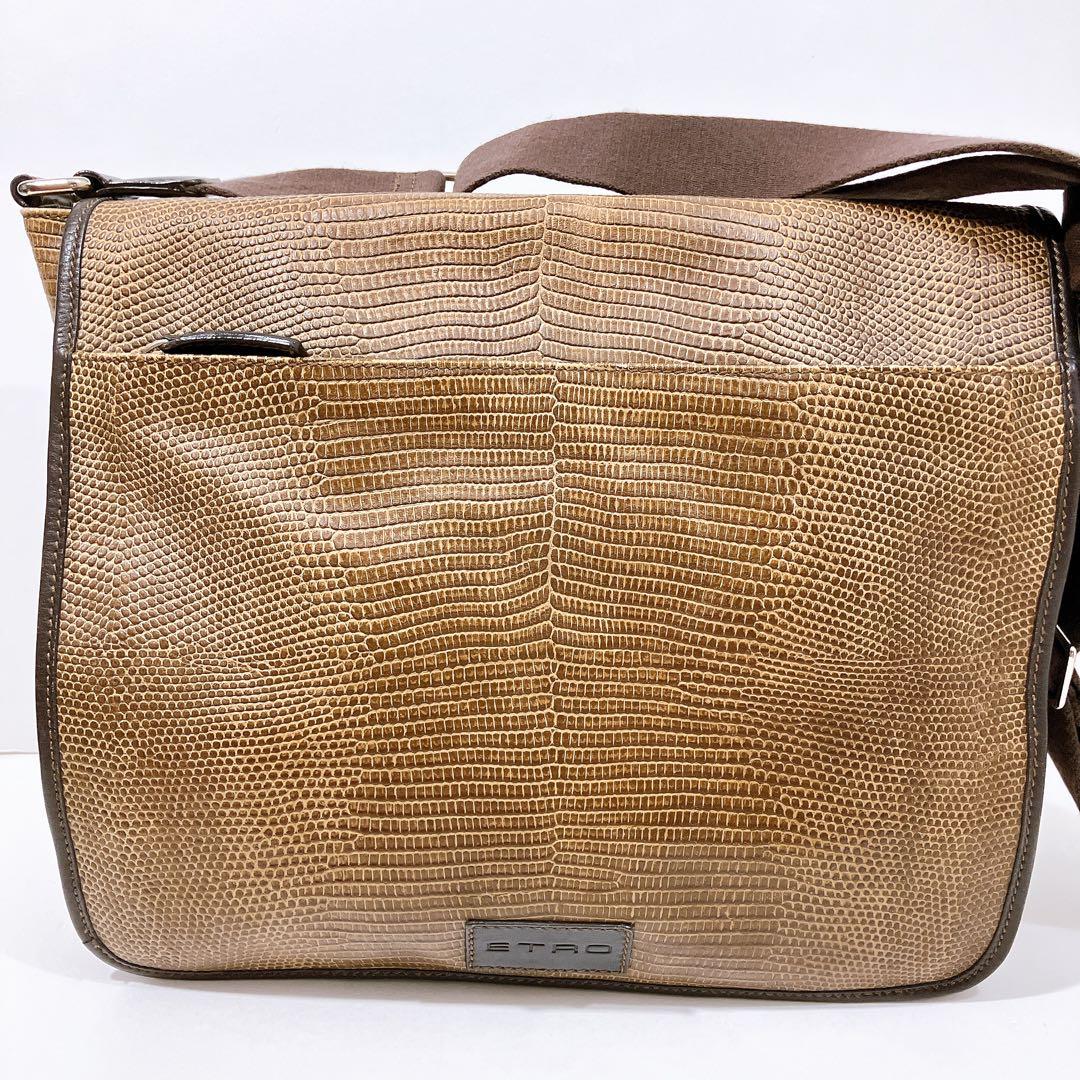 【逸品】ETRO レザー　メッセンジャー　ショルダーバッグ　蛇柄　型押し