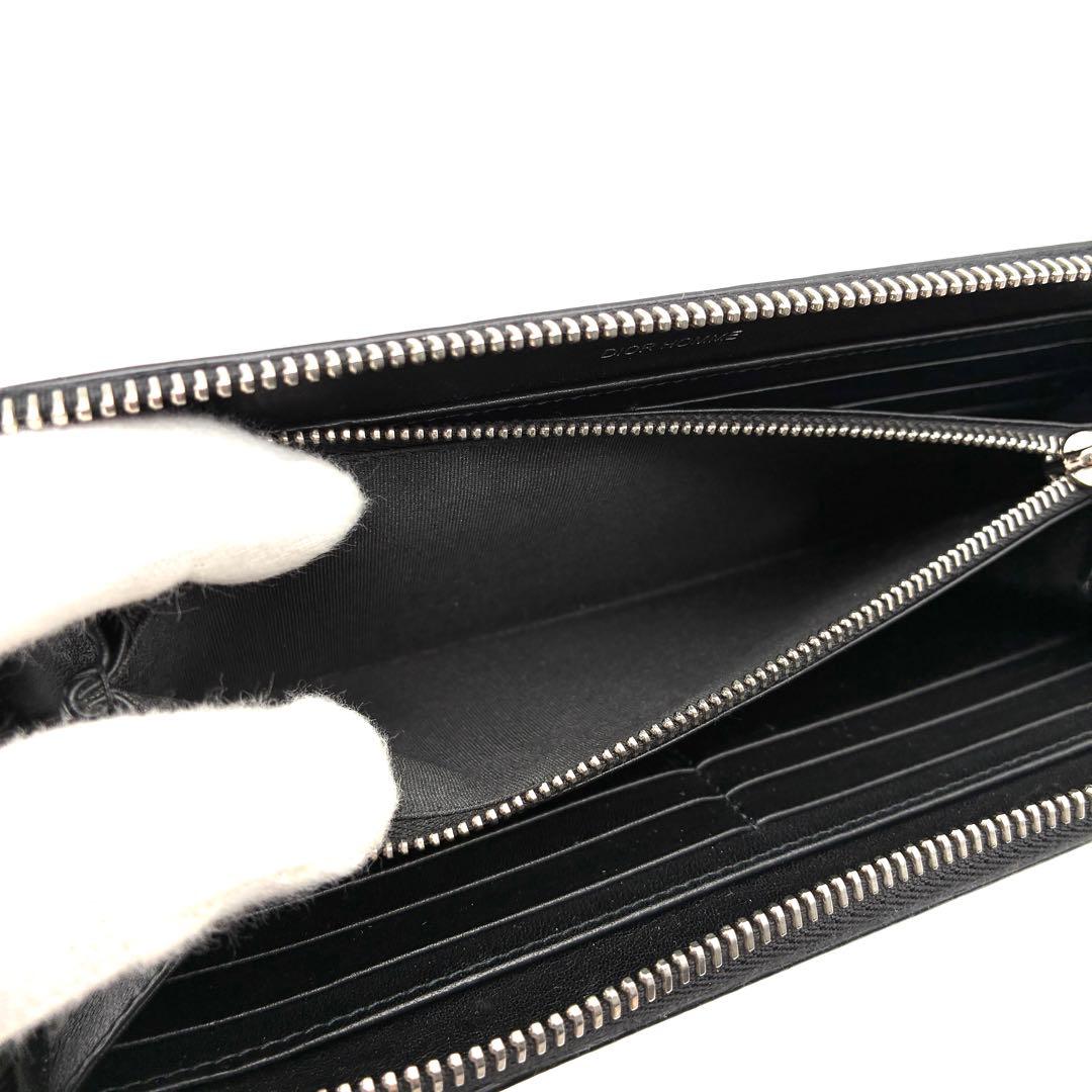極美品 クリスチャンディオール オム 長財布 CDロゴ ラウンドジップ レザー