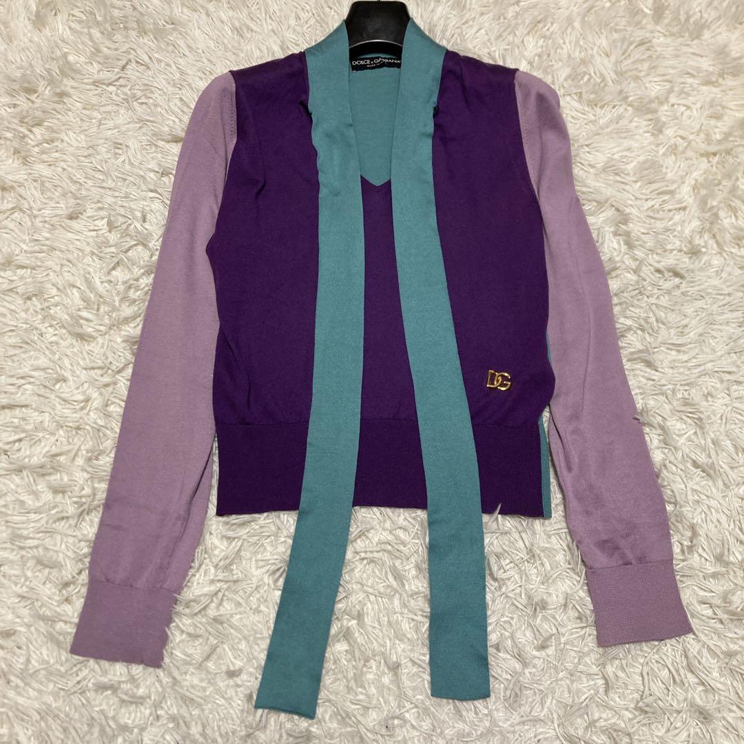 美品✨ドルチェ&ガッバーナ　シルク100 ボウタイニット　Lサイズ　DG金具