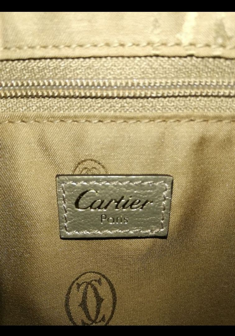 カルティエCartier マルチェロ レザー ハンドバッグ ブロンズ ゴールド