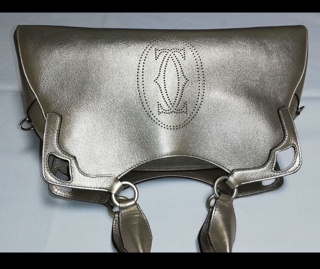 カルティエCartier マルチェロ レザー ハンドバッグ ブロンズ ゴールド