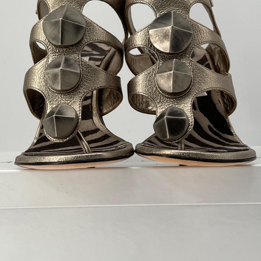 美品✨マノロブラニク ビジュー装飾付き サンダル ミュール ゼブラ 36