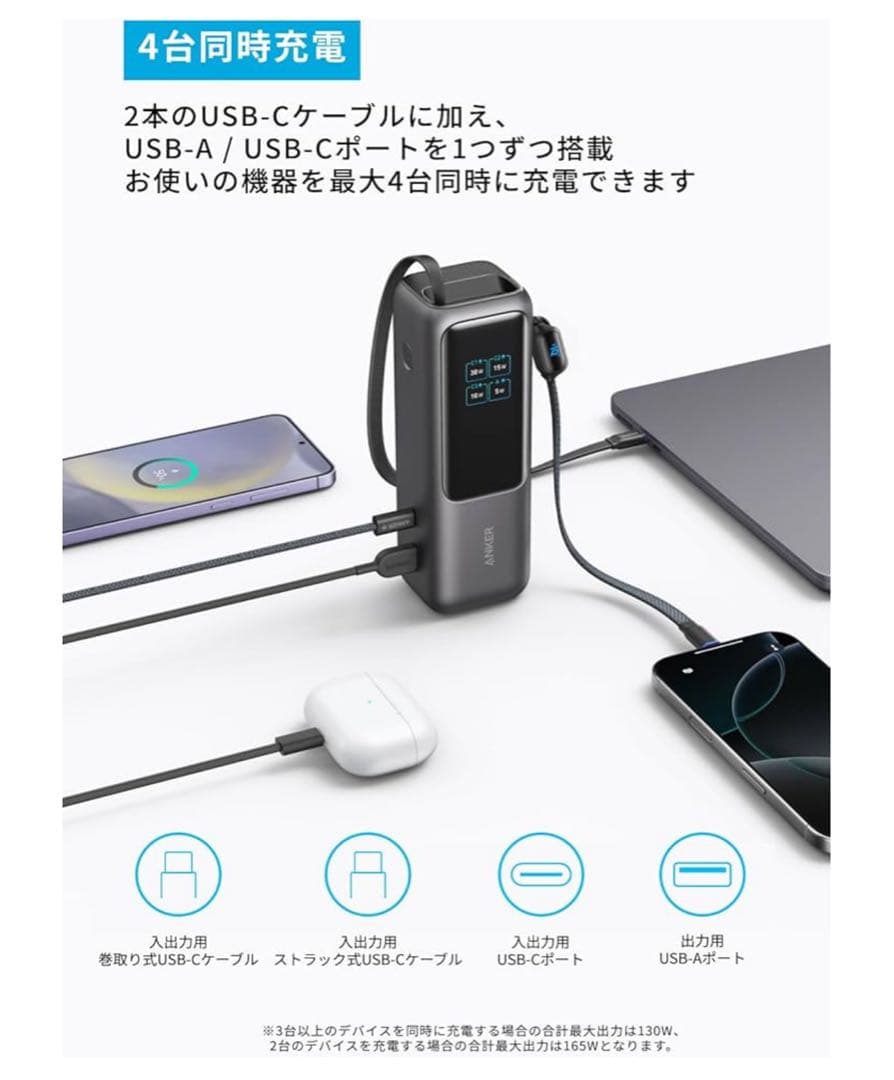 Anker Power Bank 25000mAh, 165W ケース付