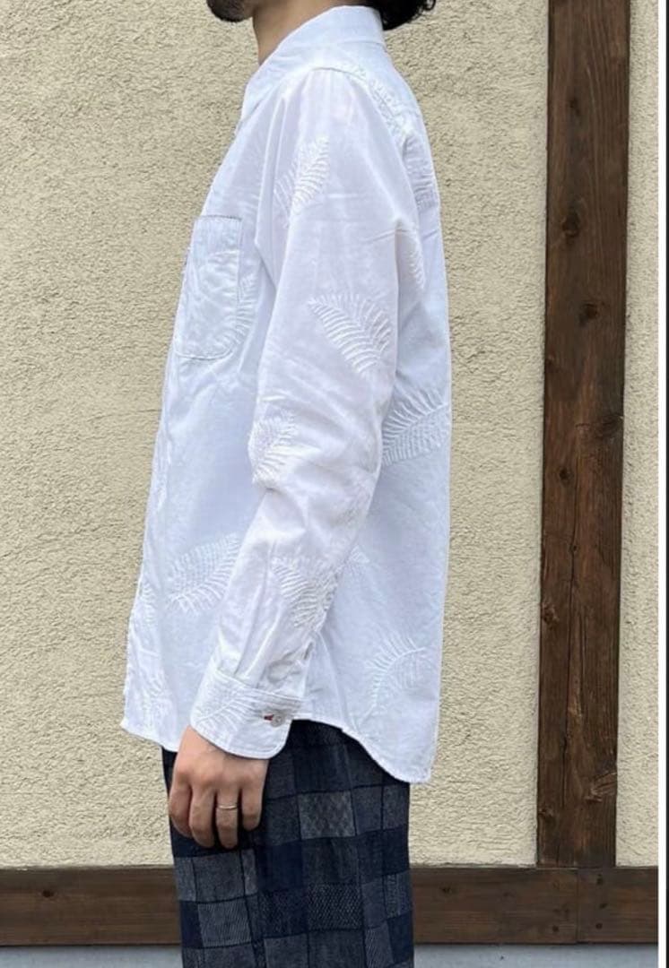 【未使用】BLUE TRICK エンブロイダリー長袖シャツ リーフ 刺繍