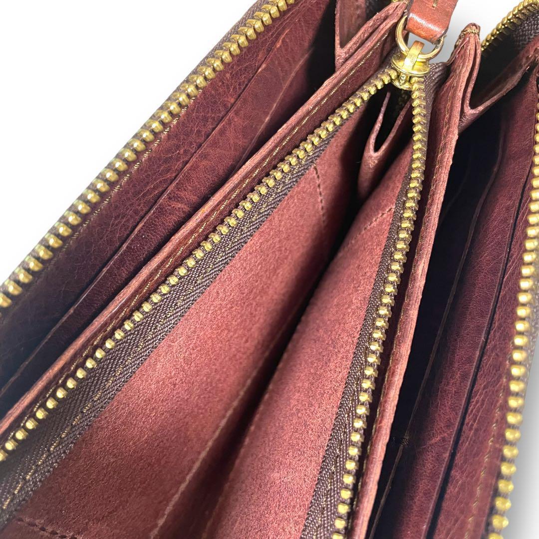 長財布 オイルレザー メンズ イタリアンレザー ダークブラウン ヌメ革 本革