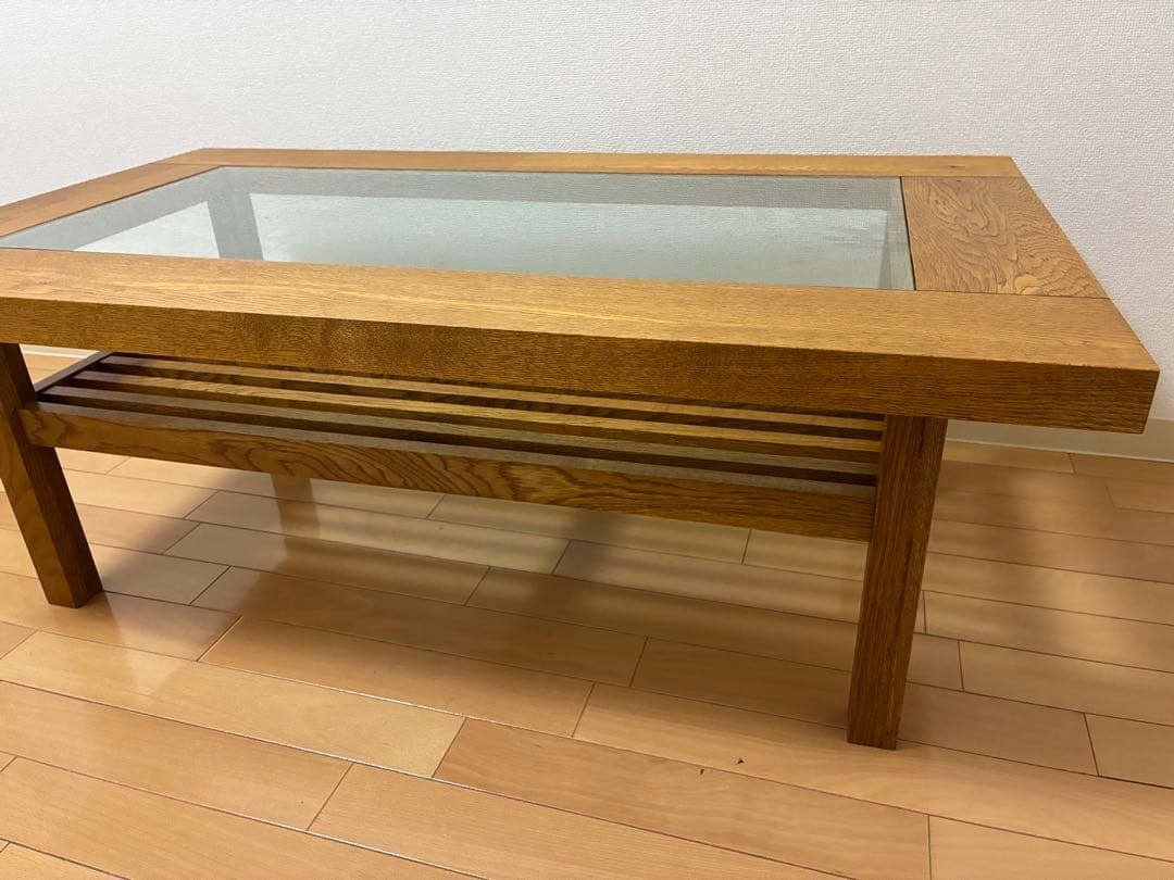 【廃盤】クラッシュゲート　センターテーブル　天然木 ガラス リビングテーブル