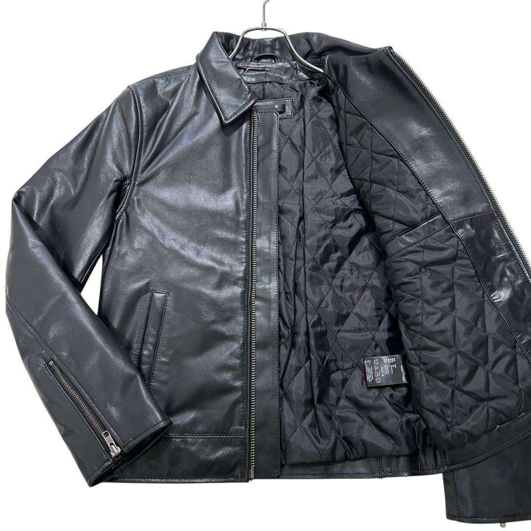 極美品 リューグーレザーズ 襟付シングルライダースジャケット S ブラック 牛革