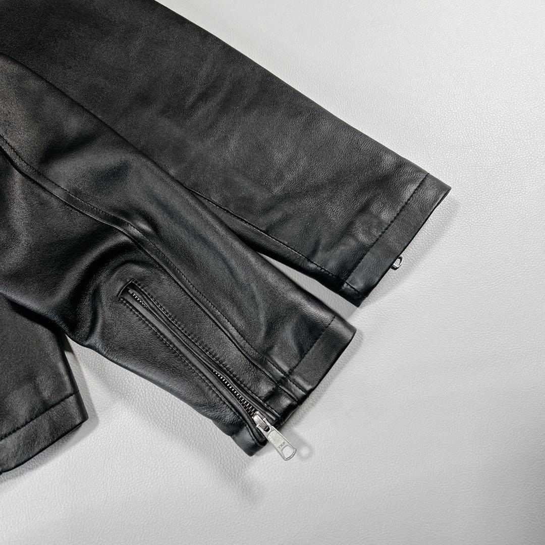 美品 SHIPS 黒ラムレザー シングルライダースジャケット Lサイズ