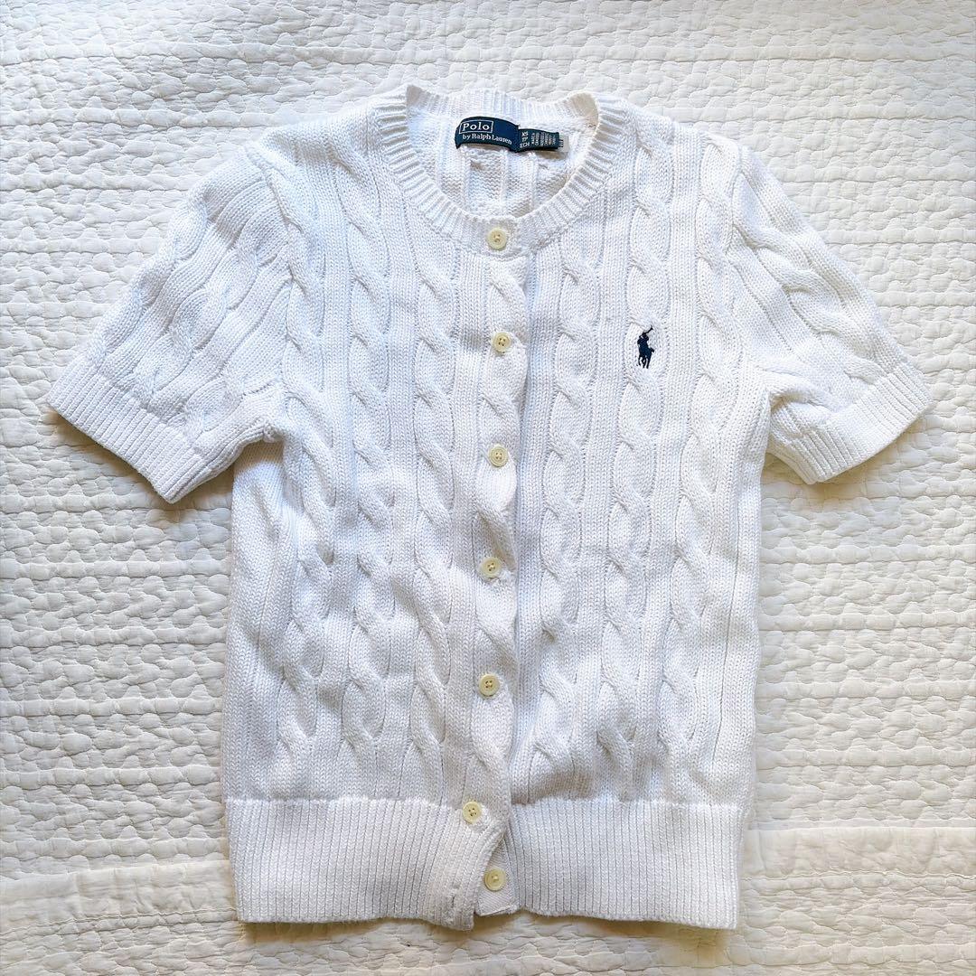 極美品⚑ラルフローレン　ケーブルニット 半袖　カーディガン 白