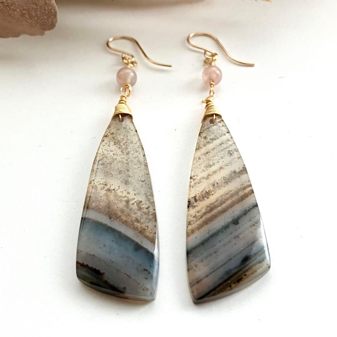 14kgf 天然石 一点物 モンタナアゲート 大ぶり ピアス イヤリング