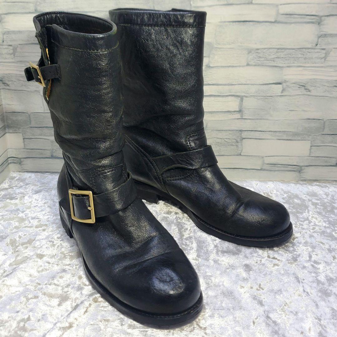 JIMMY CHOO 25.5cm バイカーブーツ 黒 レザー 38.5