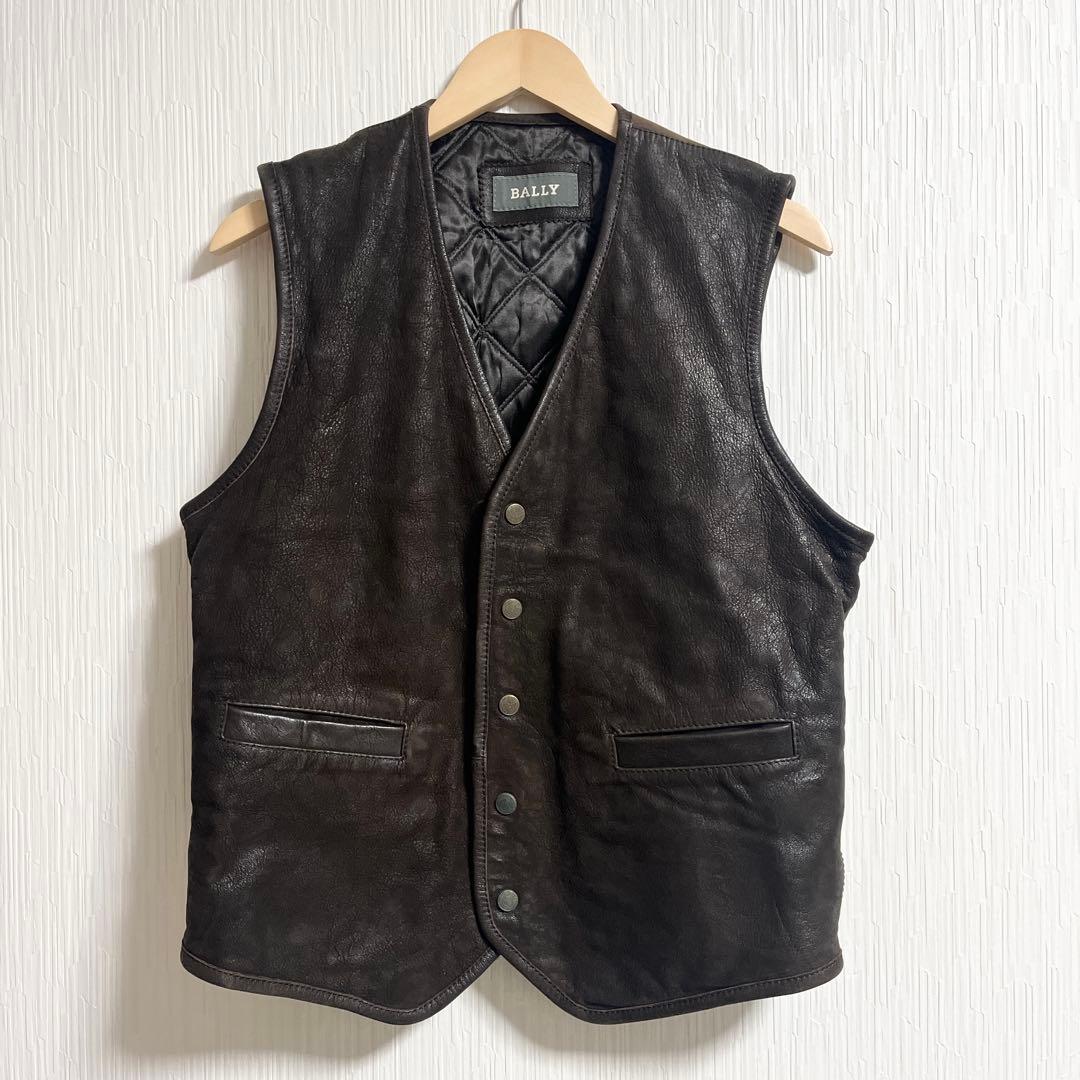 BALLY バリー　イタリア製　ヤギ革　レザーベスト　ダークブラウン