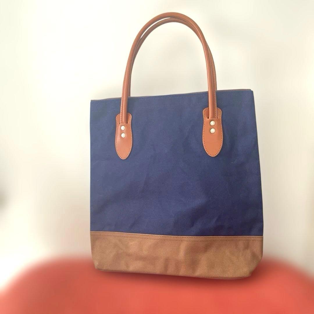 信三郎帆布×金麦 レザーハンドル帆布トート　ネイビー　A4可
