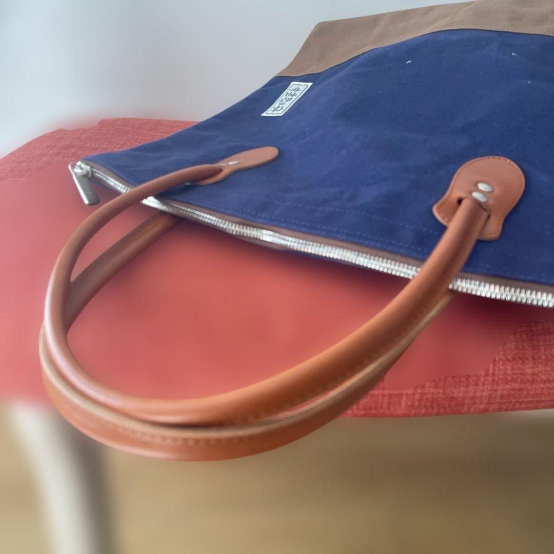 信三郎帆布×金麦 レザーハンドル帆布トート　ネイビー　A4可