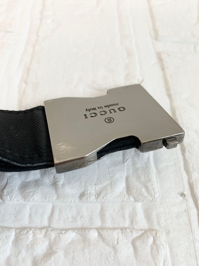 GUCCI グッチ ベルト フリーサイズ ナイロン×レザー ロゴバックル