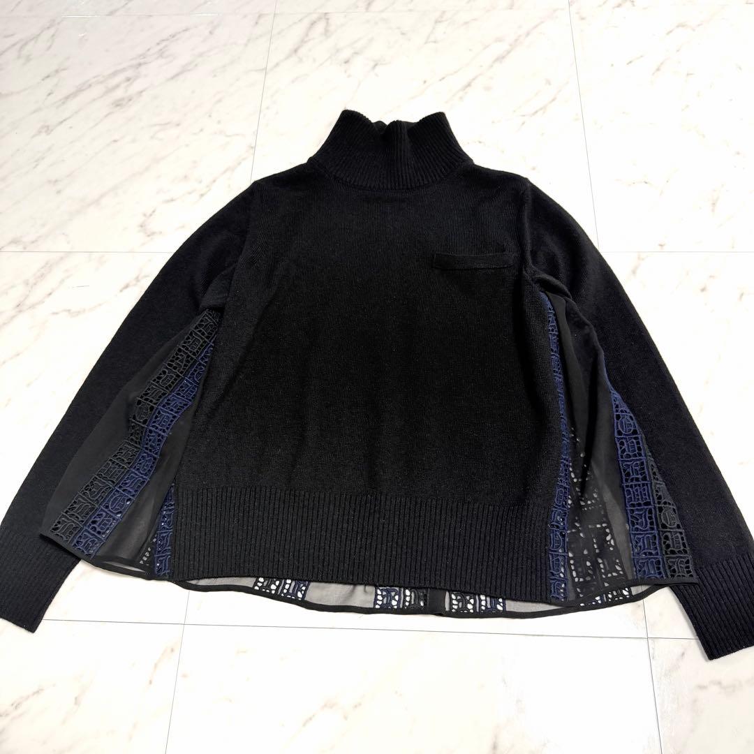 【美品】sacai バックプリーツ ドッキング ニット タートルネック サカイ