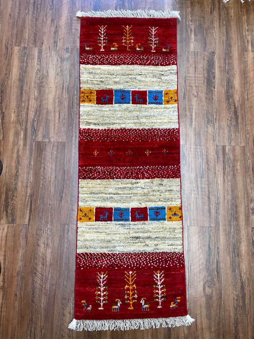 百ちゃん様用　新品　ペルシャ絨毯　手織り　ギャッベ　茜色　山羊　150×50cm