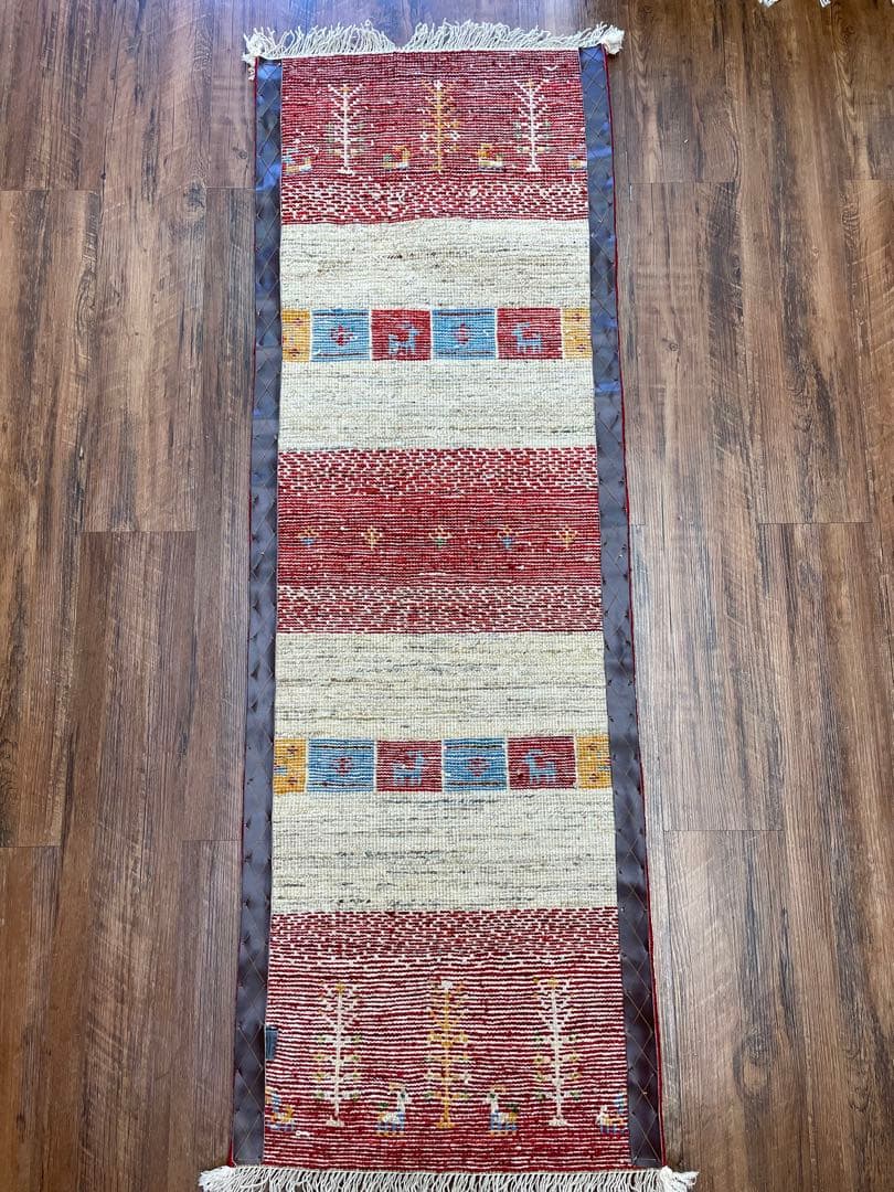 百ちゃん様用　新品　ペルシャ絨毯　手織り　ギャッベ　茜色　山羊　150×50cm