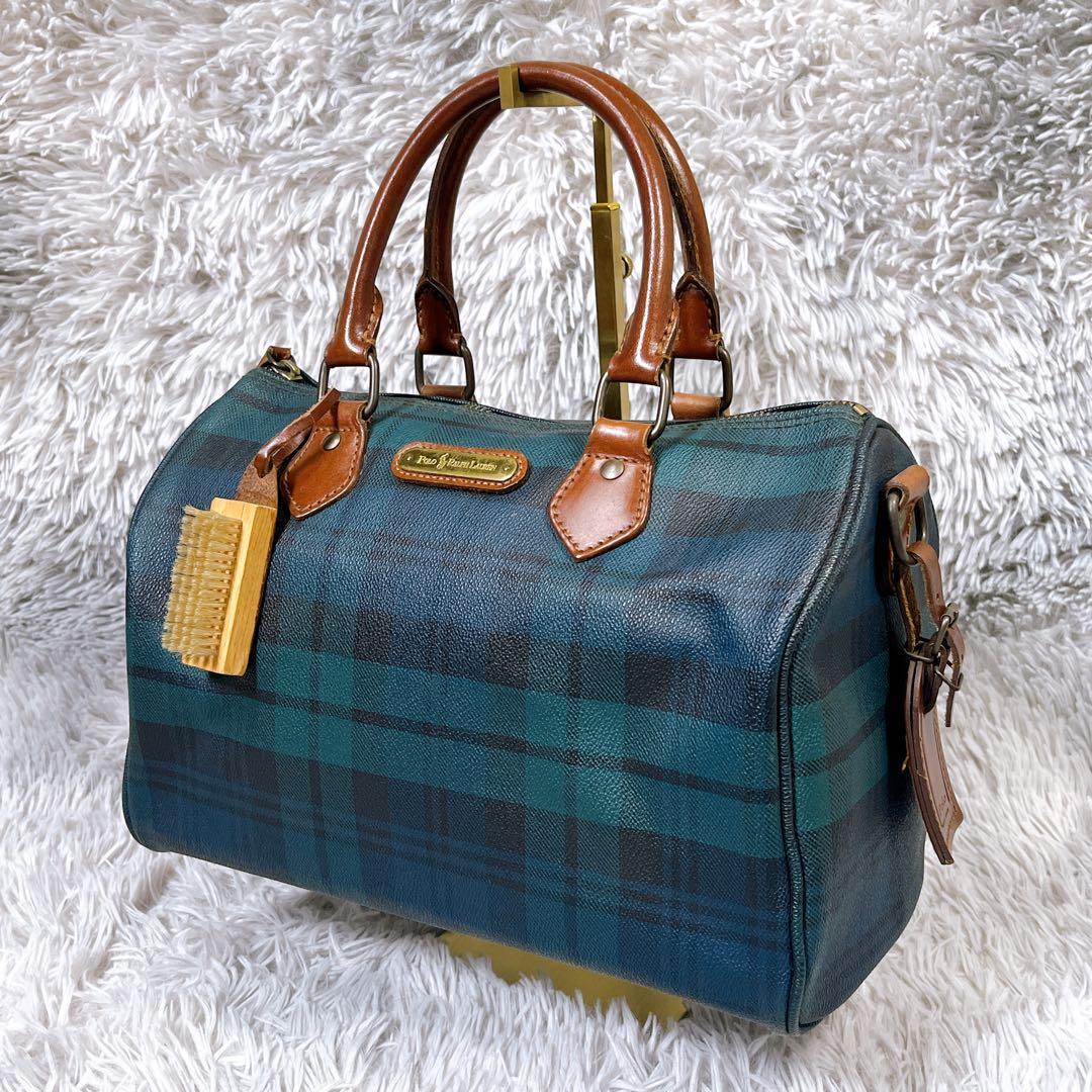 ☆美品☆【ポロラルフローレン】ミニボストン　バッグ　ブラックウォッチ　PVC