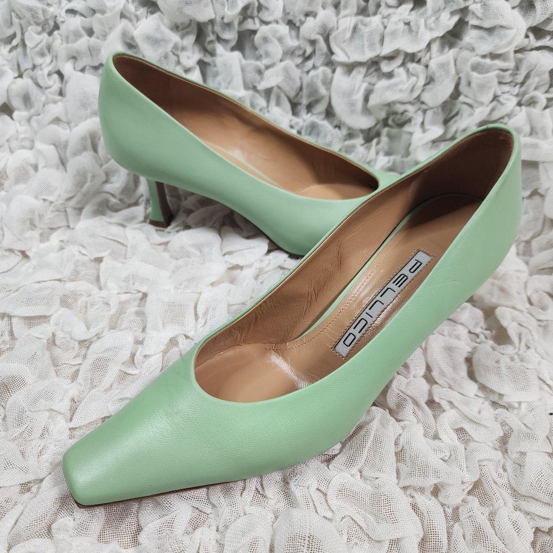 美品 ペリーコ ダマ スクエアトゥ レザー パンプス ムーングリーン 37