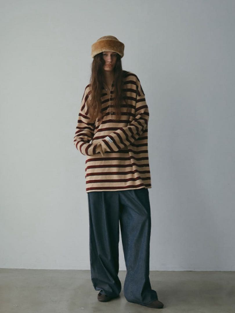 最終値下げ！タグ付き新品未使用エトレトウキョウ　マルチボーダーポロニットベージュ