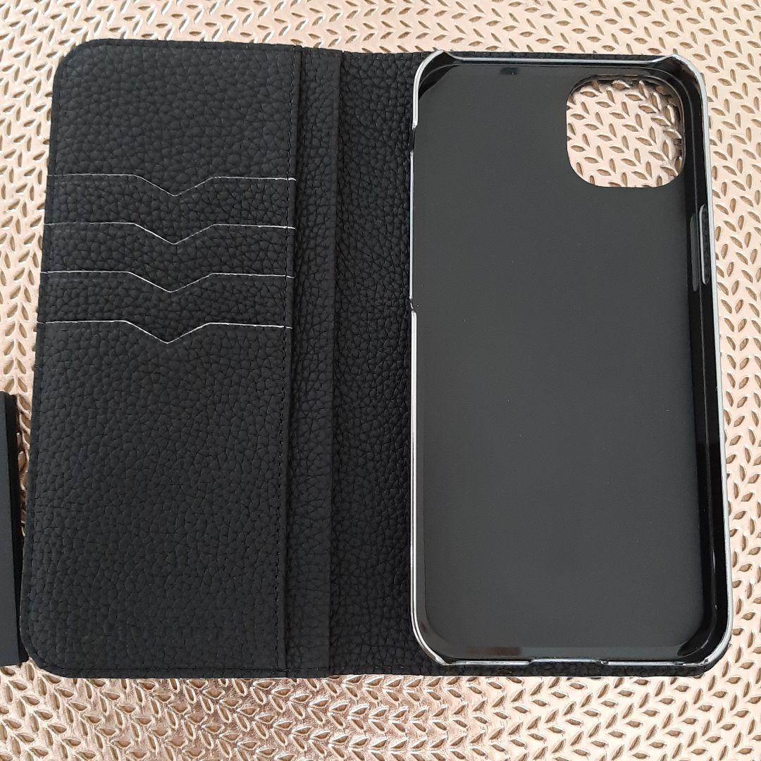 iPhone14Plusダイアリーケース　ブラック　シュリンクレザー