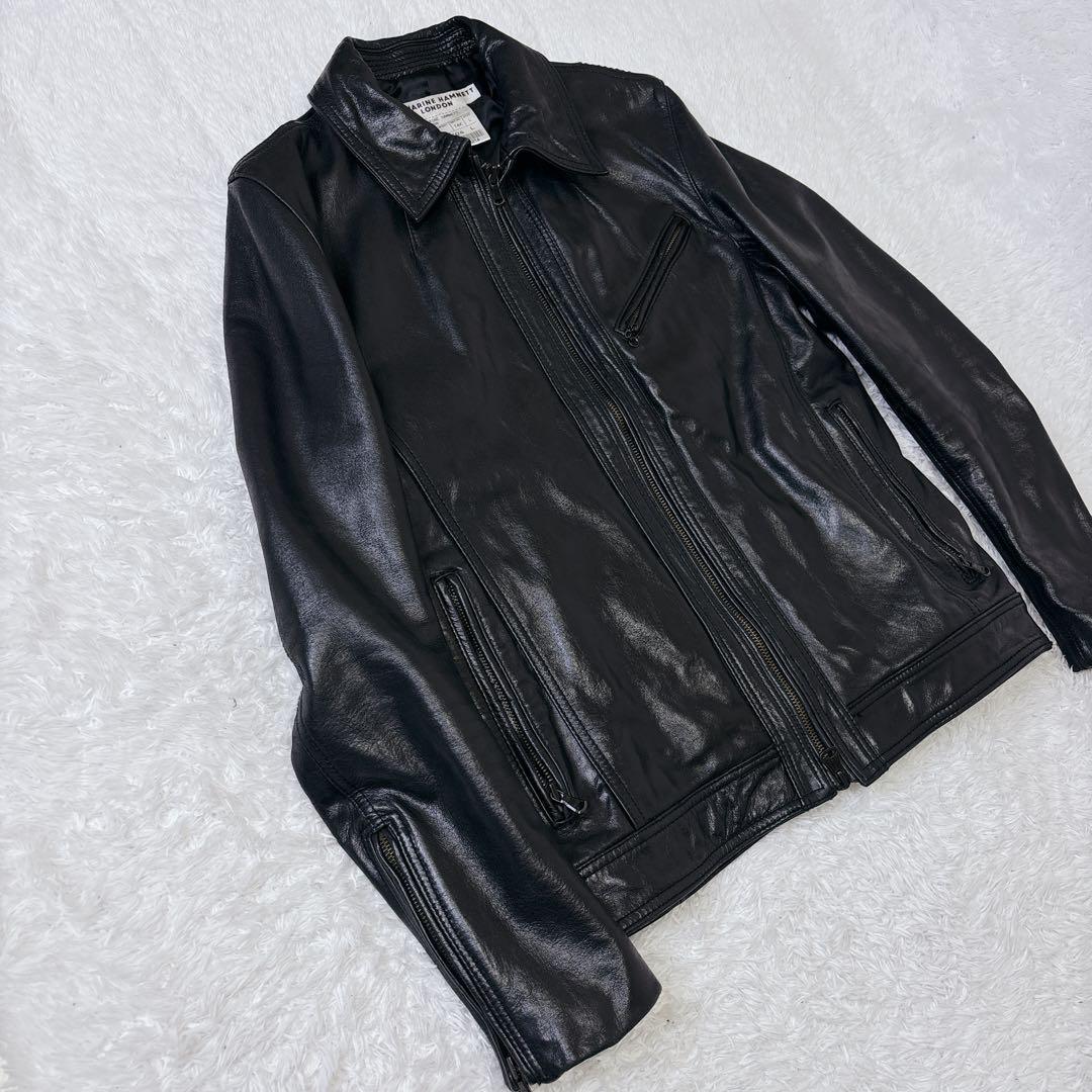 美品　キャサリンハムネット　シングルライダースジャケット　レザー　牛革　L