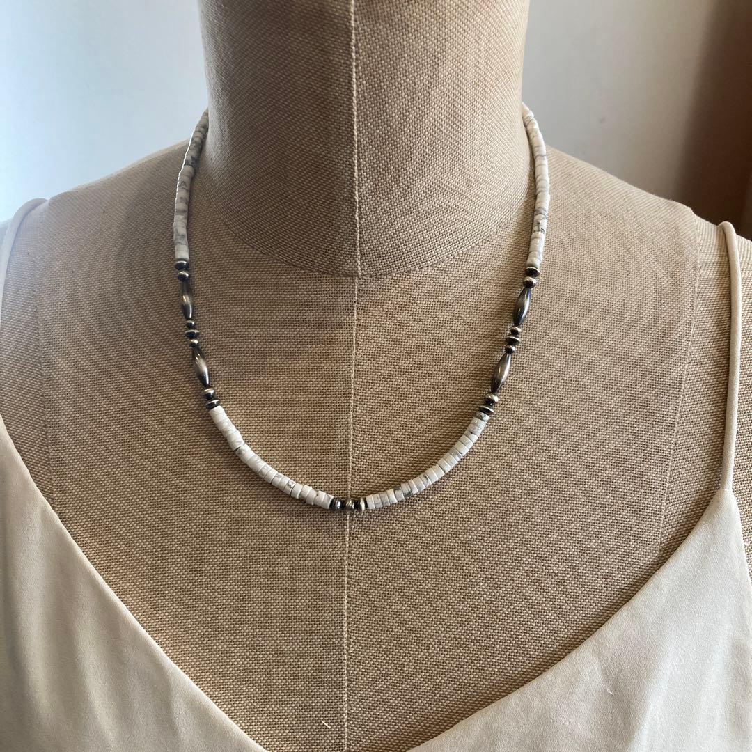 551ホワイトターコイズとSV925製ナバホパールのオリジナルネックレス