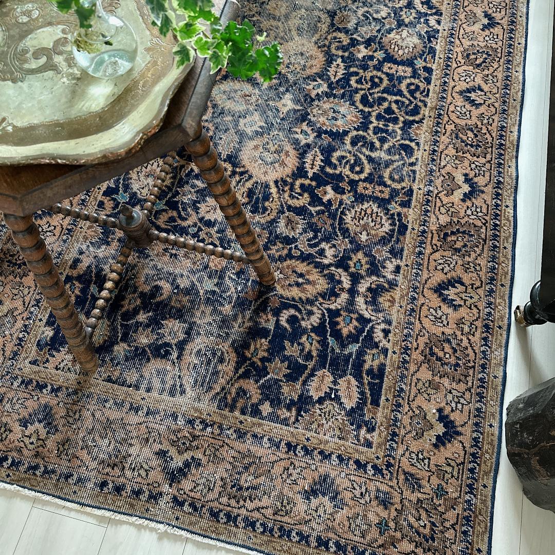 トルコ ヴィンテージラグ A30 レア ネイビー キャメル オレンジ ブルー