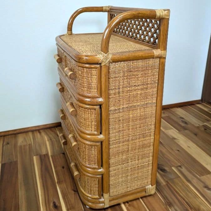 籐 ラタン チェスト 収納 タンス ４段　インテリア アンティーク 棚