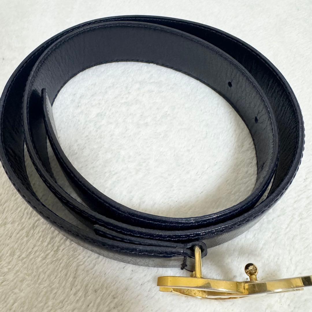 【美品】シャネル CHANEL ベルト レザー ココマーク ダークネイビー 希少