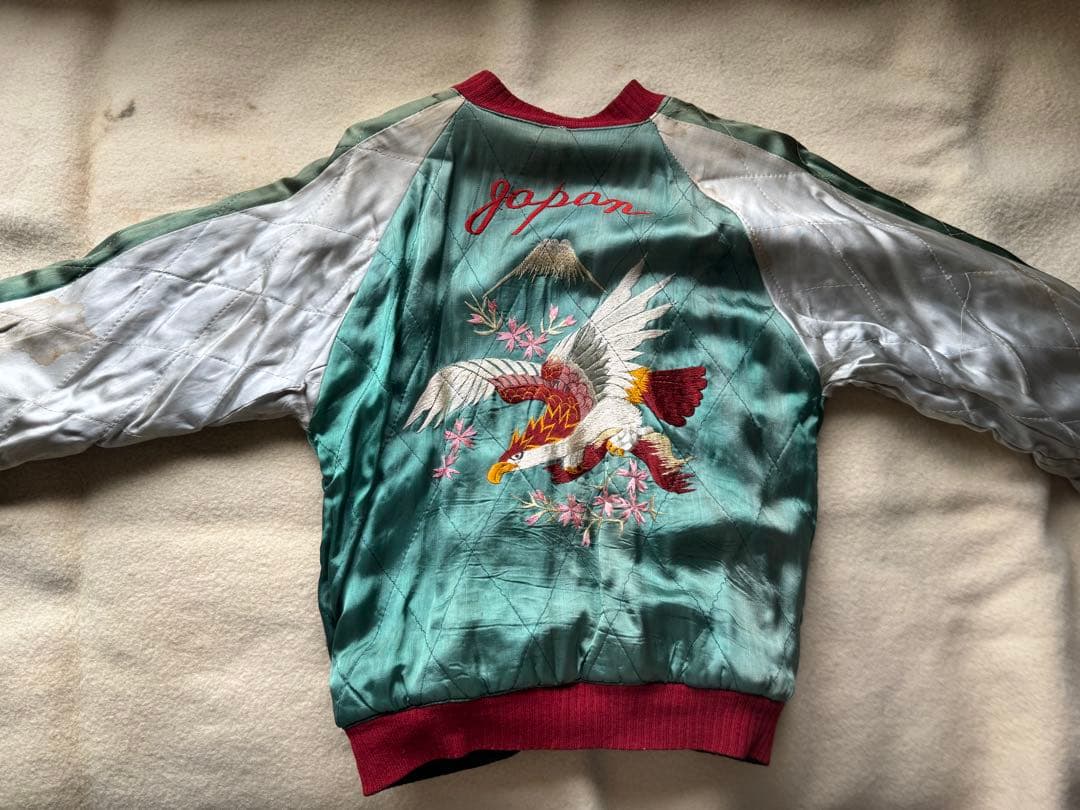 超スペシャル 50s ヴィンテージ スカジャン 別珍 黒 顔虎 鷹 富士山