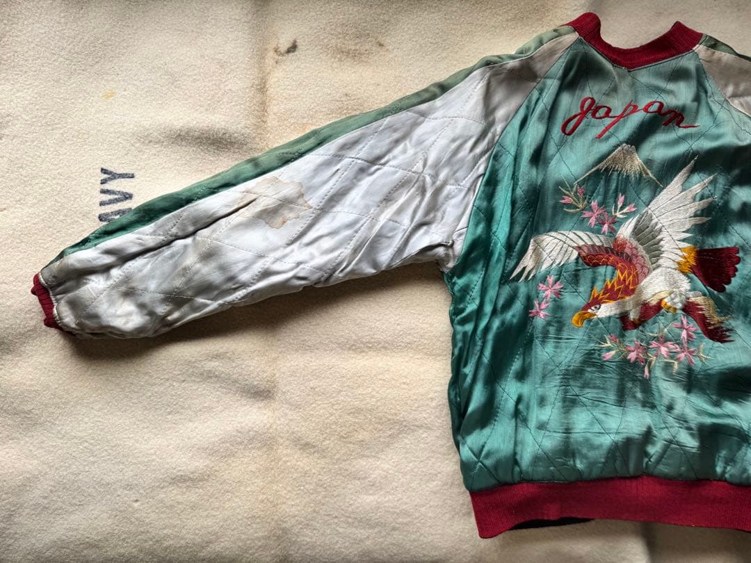 超スペシャル 50s ヴィンテージ スカジャン 別珍 黒 顔虎 鷹 富士山