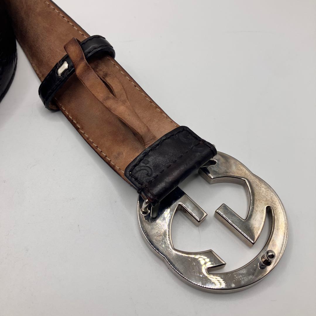 ☆美品☆ GUCCI ベルト インターロッキング GGシマ ブラウン レザー