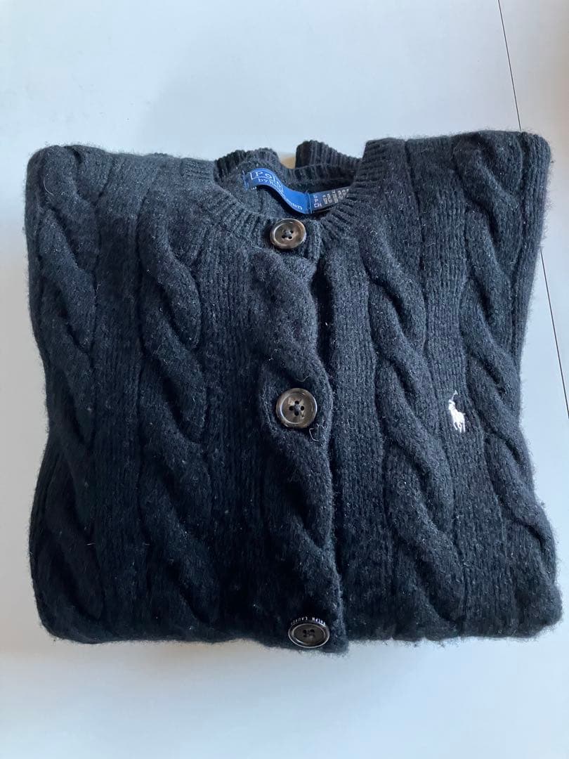 カシミヤ混　POLO ラルフローレン ケーブルニット カーディガン ブラック