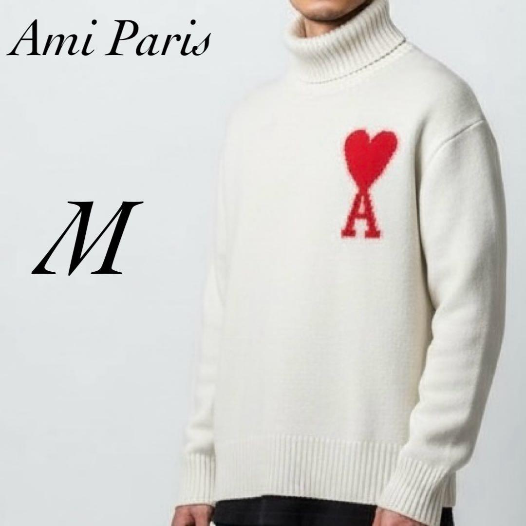 AMI PARIS ハートロゴ タートルネックニット M 厚手 ワンポイントロゴ