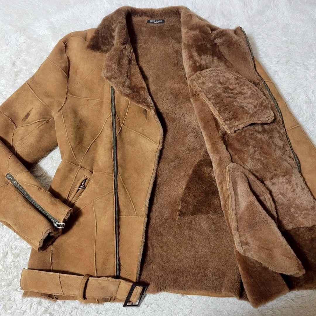 希少✨ glamb リアルムートン パッチワーク ダブルライダースジャケット L
