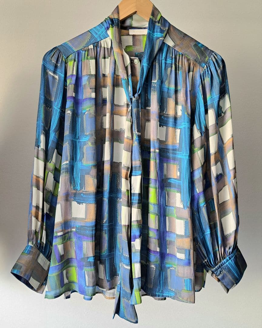 Ballsey スタックチェックプリントワイドボウタイブラウス トゥモローランド