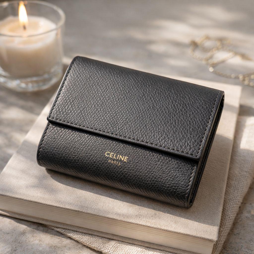 CELINE セリーヌ スモールトリフォールド ミニ財布 グレインレザー グレー