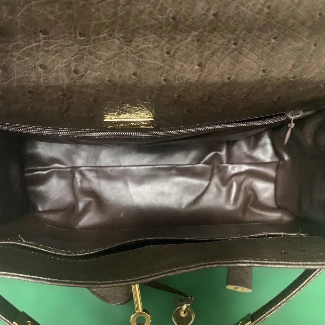 【美品】HAMANO オーストリッチ ブラウン レザー ハンドバッグ