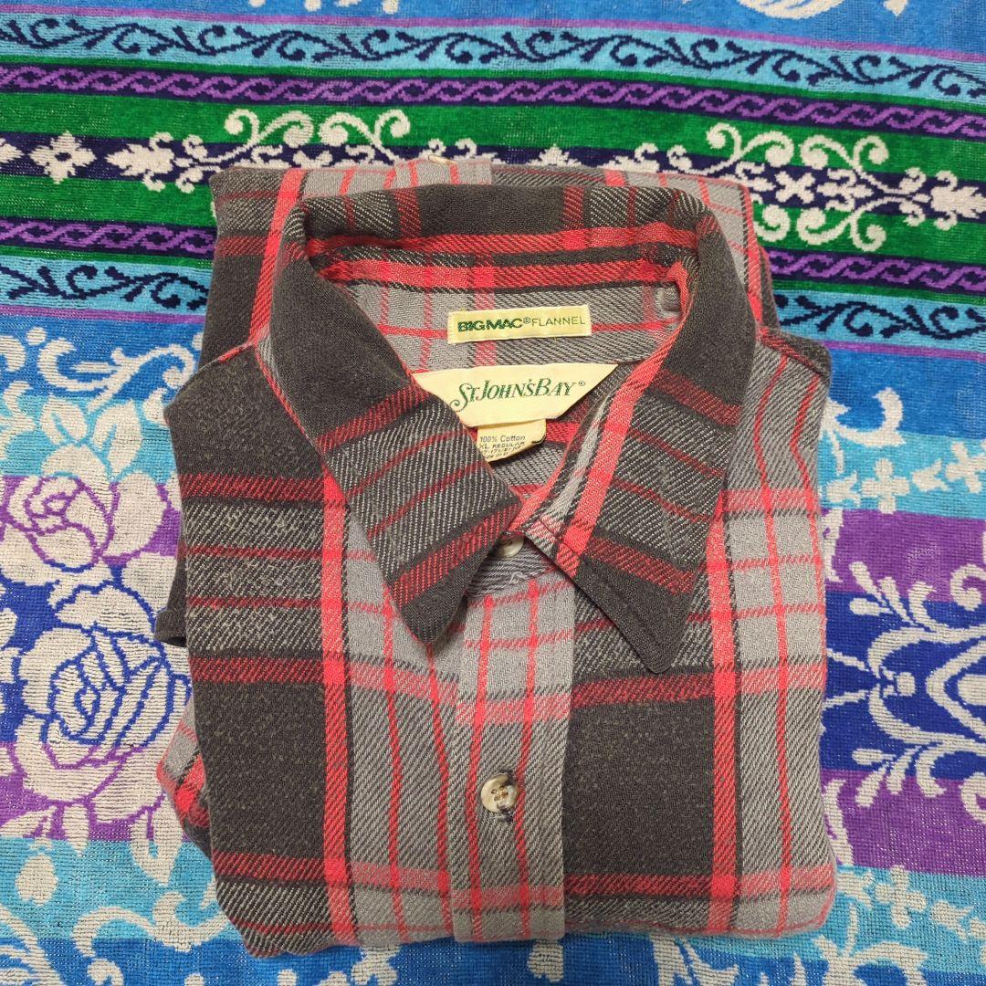 80s ST JOHNS BAY チェック柄ネルシャツ USA製 XL