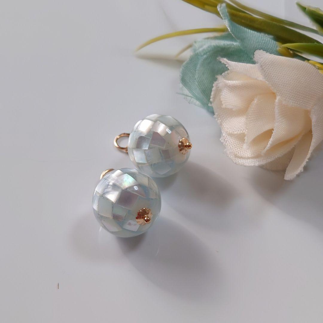 断捨離中ページ》14Kgf❩ モザイクブルーシェルのピアスチャーム