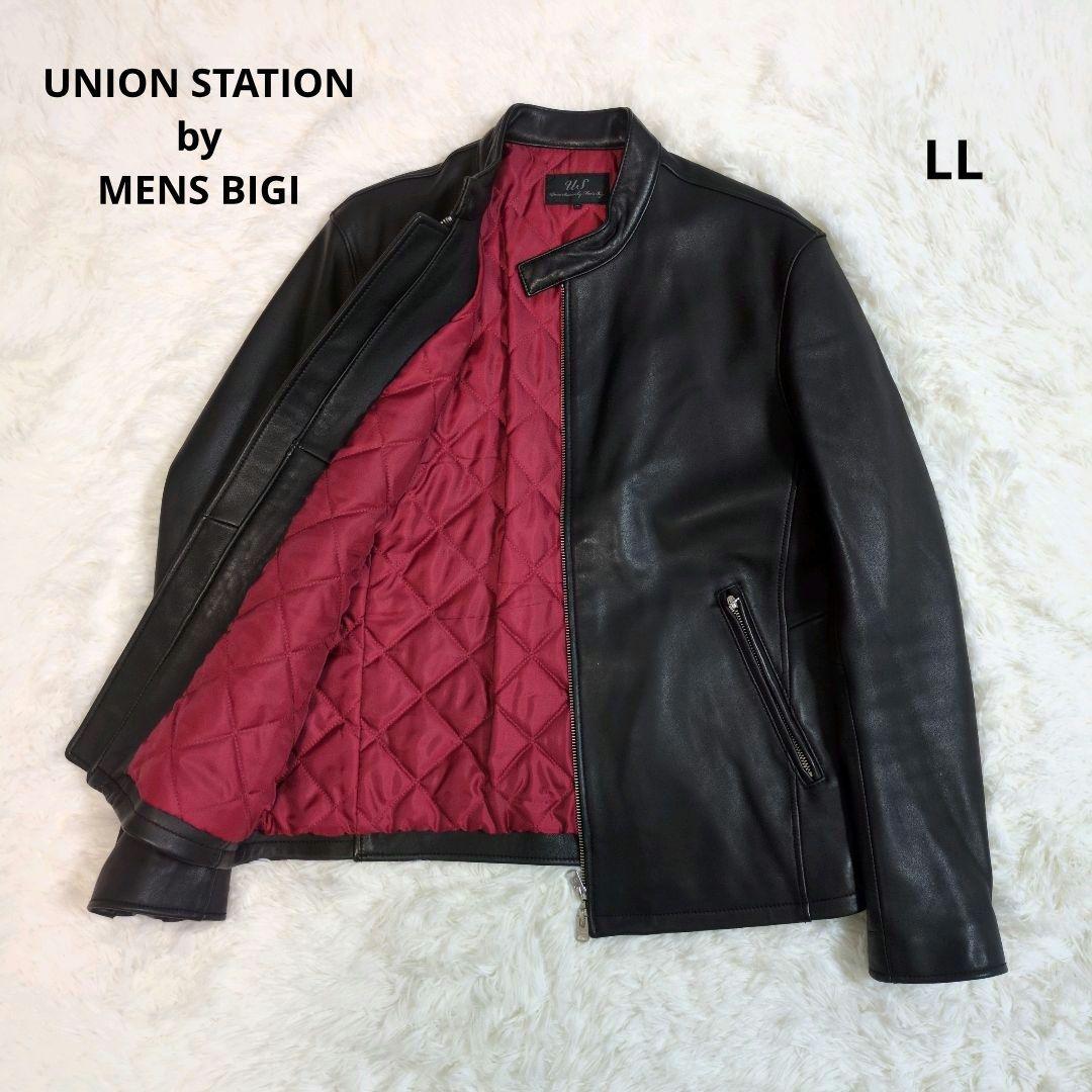 ユニオンステーション　メンズビギ　レザージャケット　羊革　ラムレザー　ブラック