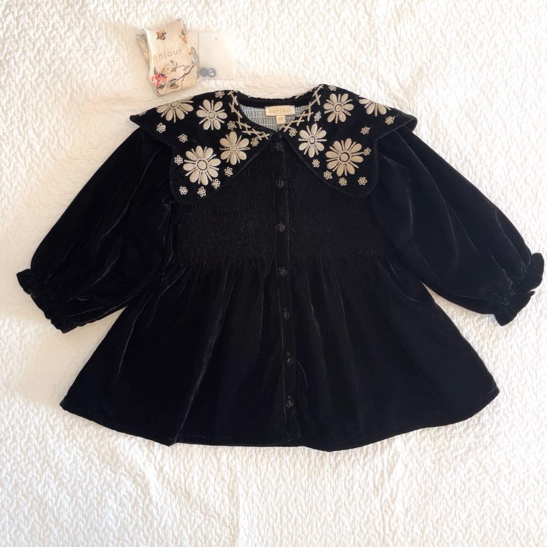 Bonjour diary Black velvet dress 4y ベロア