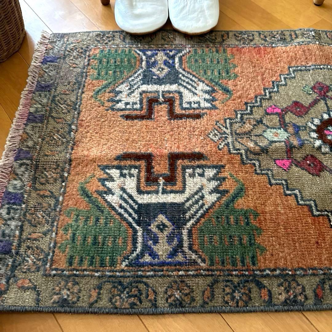 49.5×98 オレンジグラデーション　メダリオン　トルコヴィンテージラグ