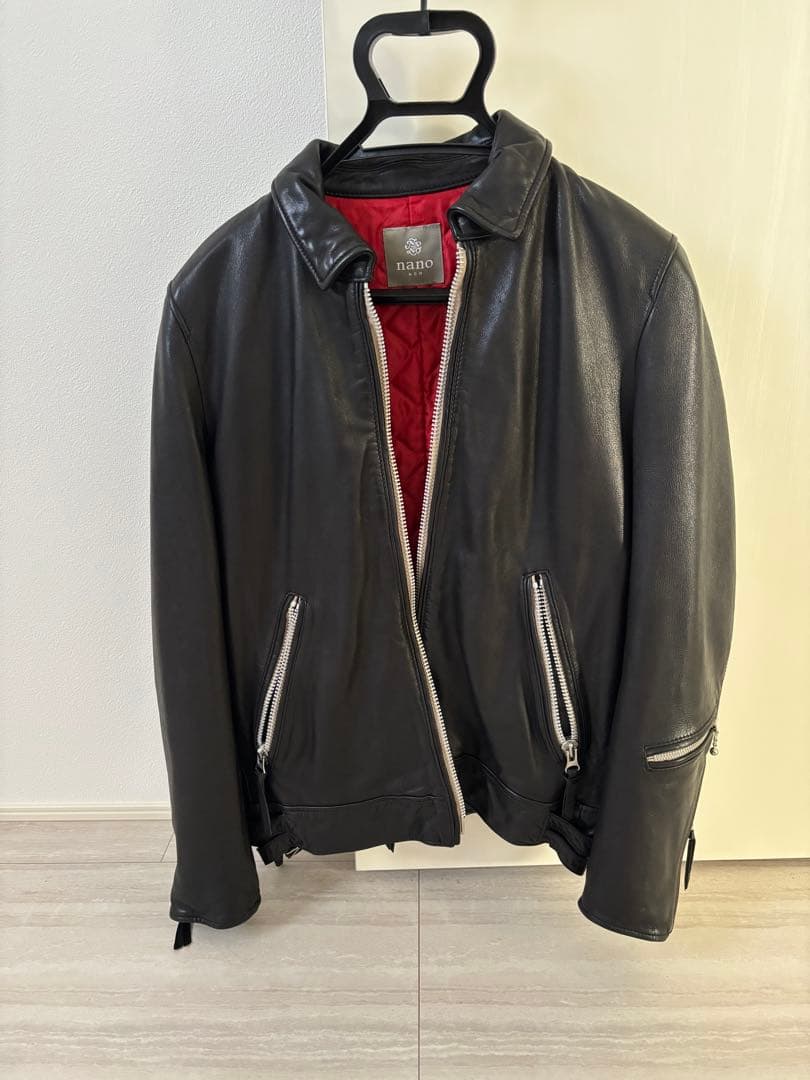 美品【希少Mサイズ】【ナノユニバース】羊革レザーライダースジャケットブラック